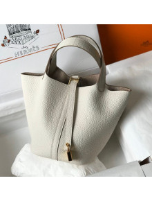 Hermes Touch Picotin Bag 18cm with Crocodile Embossed Leather Top Handle White/Gold 2020