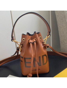 Fendi Mon Tresor Mini Bucket Bag in Brown Logo Leather 2020