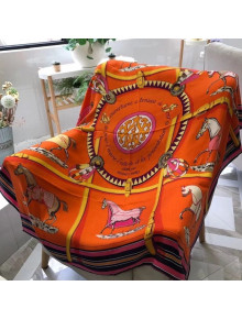 Hermes Patchwork Horse Shawl Scarf 140x140cm Orange