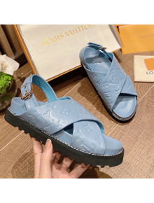 Louis Vuitton Paseo Flat Comfort Crossover Monogram Leather Sandals Blue 2022