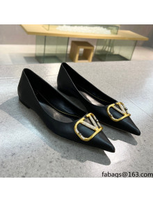 Valentino VLOGO SIGNATURE Calfskin Flat Ballerina Black 2022