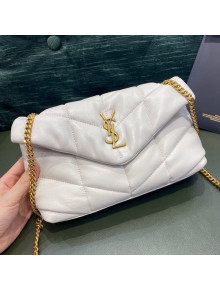 Saint Laurent Loulou Puffer Mini Bag in Quilted Lambskin 620333 White/Gold 2020