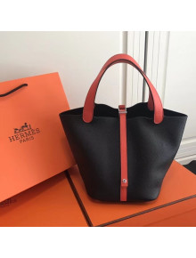 Hermes Togo Calfskin Leather Picotin Lock MM Bag Black/Orange