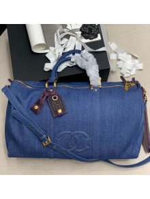 Chanel CC Denim Duffle Travel Bag Blue 2021