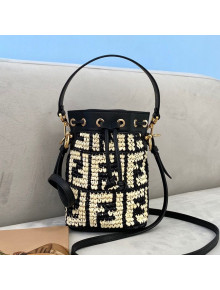 Fendi Raffia Mon Tresor Mini Bucket Bag Black/Beige 2021