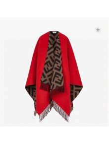 Fendi FF Wool Cashmere Cape 140x150cm Brown/Red 2021 110425