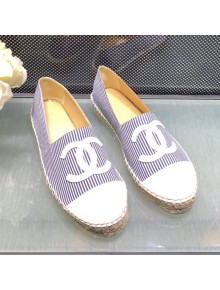 Chanel Striped Tweed Flat Espadrille G29762 Navy Blue 2019