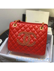 Chanel Calfskin Chain CC Accordion Shoulder Bag AS1751 Red 2020