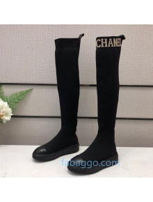 Chanel Knit Sock Over-Knee Flat High Boots Black/White 2020