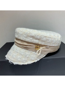 Chanel Wool Tweed Hat with Cord Charm White 2020