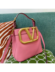 Valentino Supervee Calfskin Bucket Bag with Maxi VLogo Pink 2021 1122