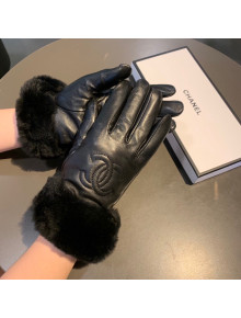 Chanel Lambskin and Rubbit Fur Gloves Black 2021 32