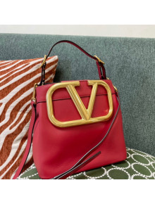 Valentino Supervee Calfskin Bucket Bag with Maxi VLogo Red 2021 1122