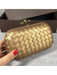 Bottega Veneta Small Lambskin Woven Knot Clutch Bronze Gold 