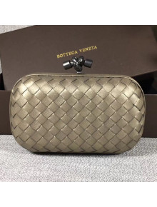 Bottega Veneta Small Lambskin Woven Knot Clutch Silver Grey