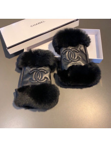 Chanel Lambskin and Rubbit Fur Gloves Black 2021 34