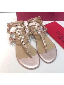 Valentino Rockstud Flat Thong Sandal in champagne Leather 2020