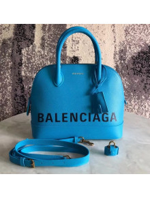 Balen...ga Logo Grained Calfskin Ville Top Handle Bag S Blue 2018