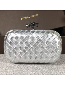 Bottega Veneta Small Lambskin Woven Knot Clutch Bright Silver