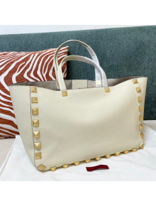 Valentino Roman Stud Tote Bag in Grainy Calfskin White 2021 0066