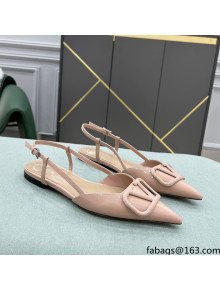 Valentino VLOGO SIGNATURE Patent Leather Slingback Flat Ballerina Nude 2022