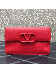 Valentino VLogo Grained Calfskin Clutch 065 Red 2021