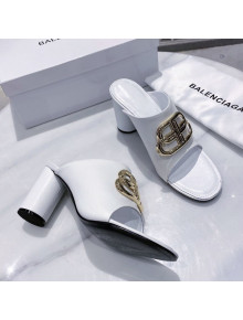 Balenciaga Oval BB Calfskin High-Heel Mules Slide Sandal White/Gold 2020