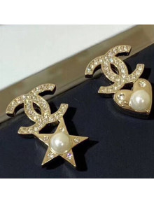 Chanel Pearl Heart and Star Short Earrings AB2364 Gold/White 2019