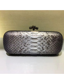 Bottega Veneta Large Snakeskin Woven Knot Clutch Grey/White