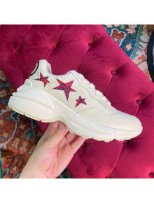 Gucci Rhyton Calfskin Sneaker with GG Star White/Red 2021