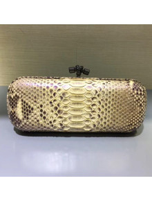 Bottega Veneta Large Snakeskin Woven Knot Clutch Gold/Grey