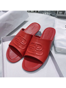 Balenciaga Oval BB Calfskin Flat Mules Slide Sandal All Red 2020