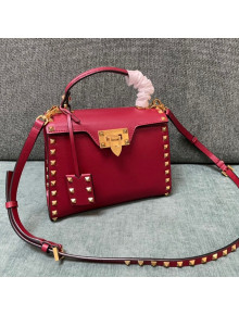 Valentino Small Rockstud Alcove Grainy Calfskin Handbag Red 2021 0488