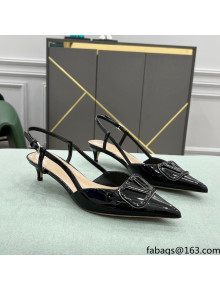 Valentino VLOGO SIGNATURE Patent Leather Slingback Pump with 4cm Heel Black 2022