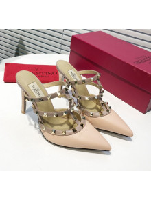 Valentino Heel Rockstud Mule Sandal 95mm Pink 2019