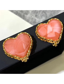 Chanel Resin Heart Stud Clip-on Earrings Orange 2019