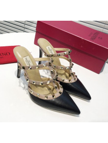 Valentino Heel Rockstud Mule Sandal 95mm Black/Pink 2019