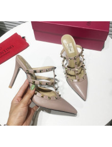 Valentino Heel Rockstud Mule Sandal 95mm Dusty Pink 2019