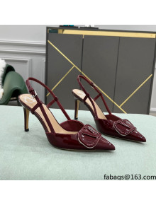 Valentino VLOGO SIGNATURE Patent Leather Slingback Pump with 8cm Heel Burgundy 2022