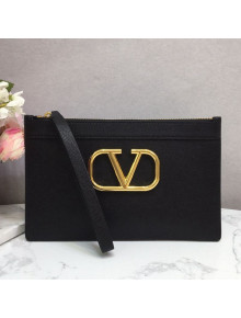 Valentino VLogo Grained Calfskin Clutch 6177 Black 2021