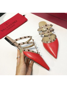 Valentino Flat Rockstud Mule Sandal Red 2019