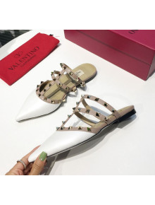 Valentino Flat Rockstud Mule Sandal White 2019