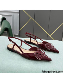 Valentino VLOGO SIGNATURE Patent Leather Slingback Flat Ballerina Burgundy 2022