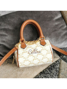 Celine Mini Boston Bag in Triomphe Canvas with Celine Cursive White 2021