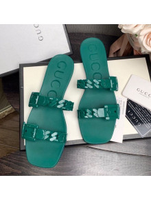 Gucci PVC Chain Flat Slide Sandals Green 2021