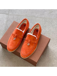 Loro Piana Suede Shearling Loafers Orange 2021 111931