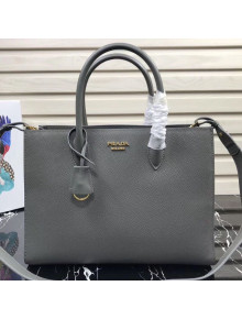 Prada Contrasting Side Saffiano Leather Large Tote 1BA153 Steel Grey 2019