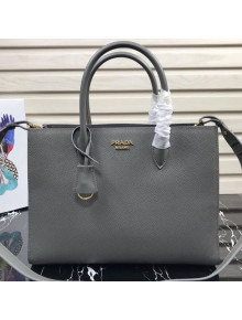 Prada Contrasting Side Saffiano Leather Large Tote 1BA153 Grey/White 2019