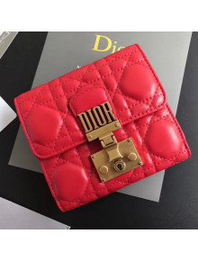 Dior French "Dioraddict" Flap Wallet in Cannage Lambskin Red 2017