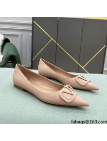 Valentino VLOGO SIGNATURE Patent Leather Flat Ballerina Nude 2022